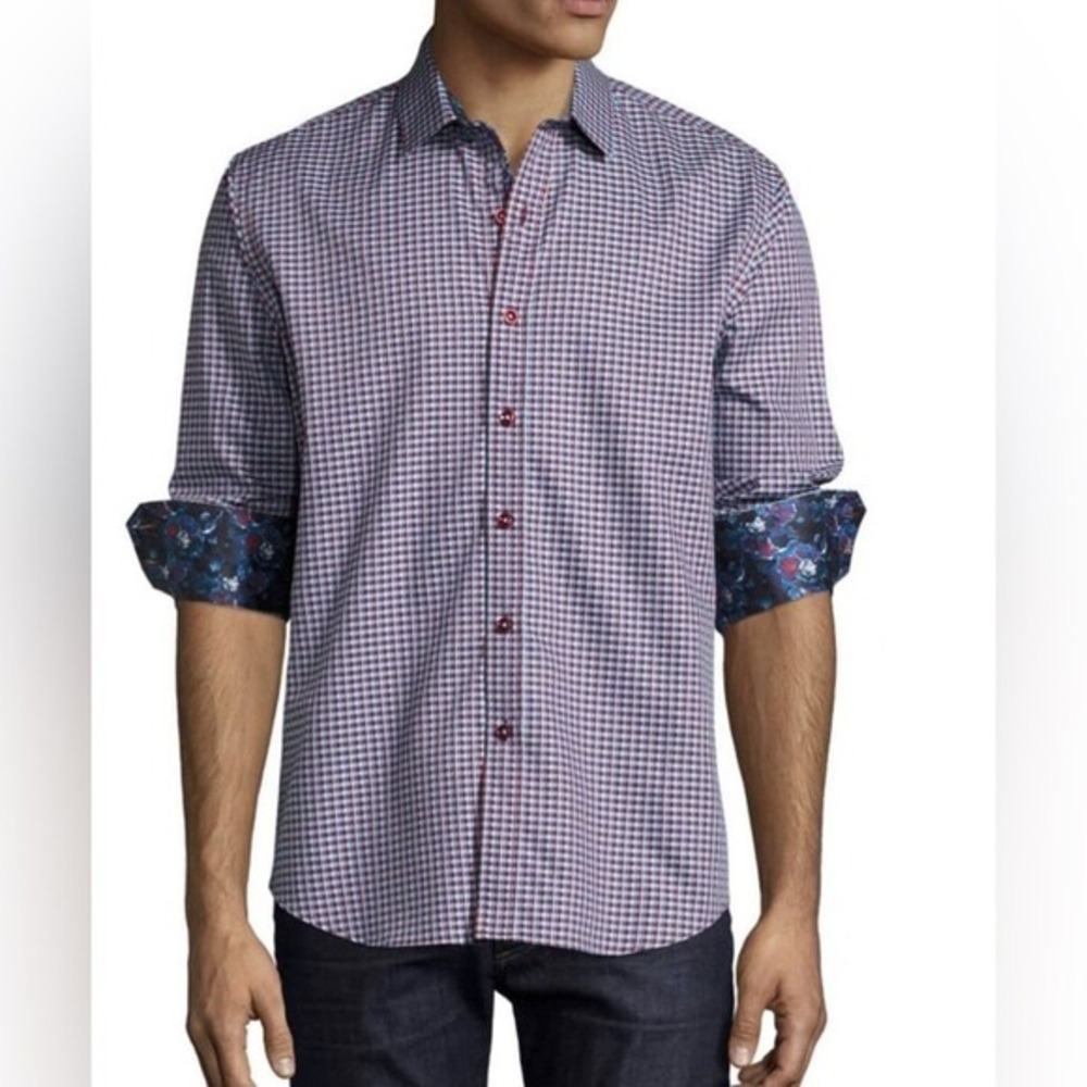 Robert Graham Sputnik Sport Shirt 2XL Classic Fit Cotton‎ 3D Check Contrast Trim